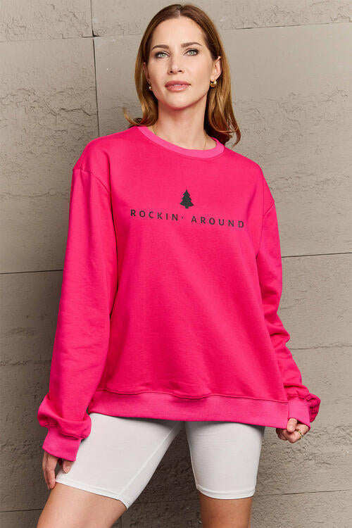 Simply Love Full Size ROCKIN AROUND Long Sleeve Sweatshirt