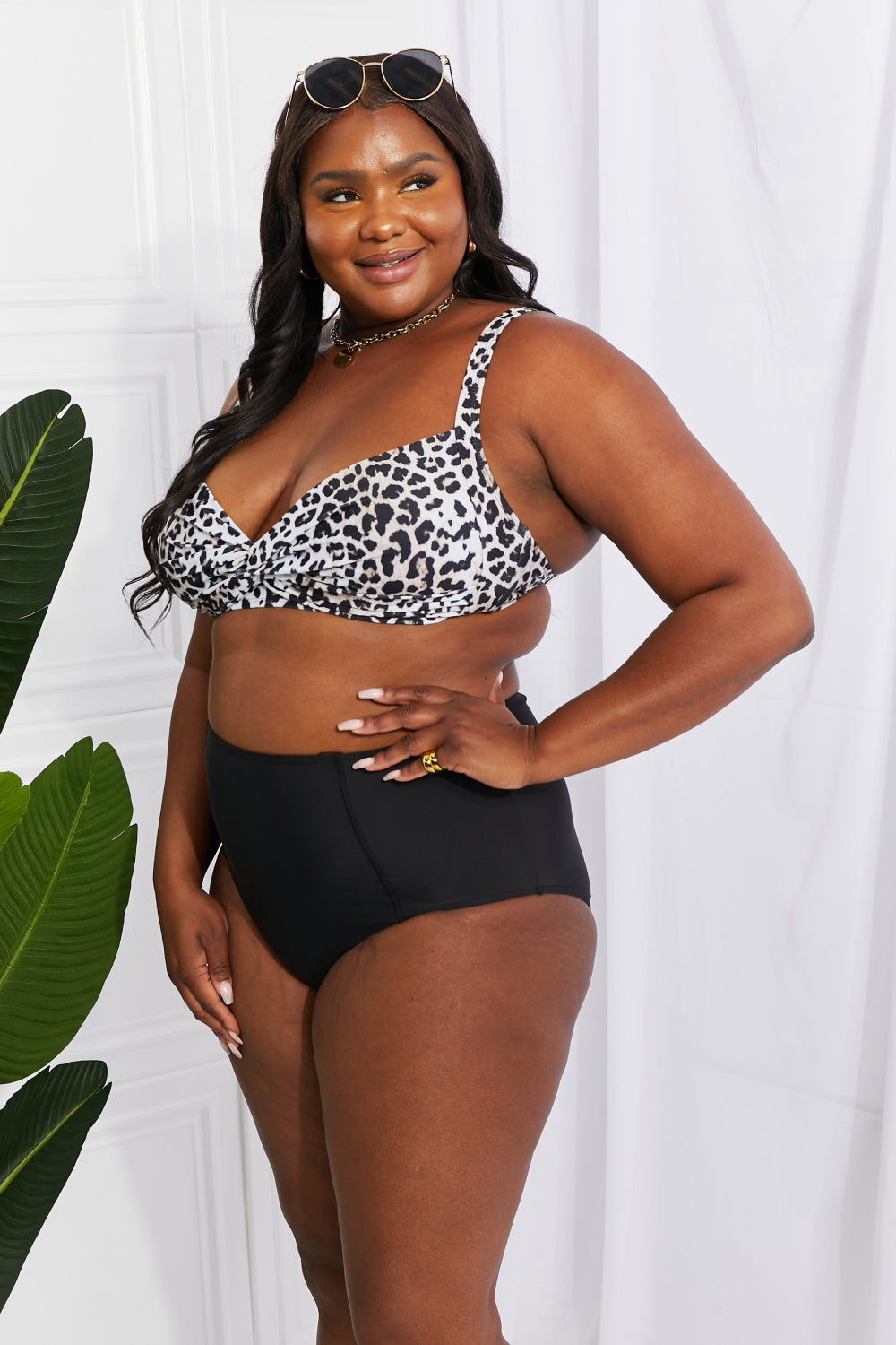Take A Dip Twist High-Rise Swimsuit Bikini in Leopard