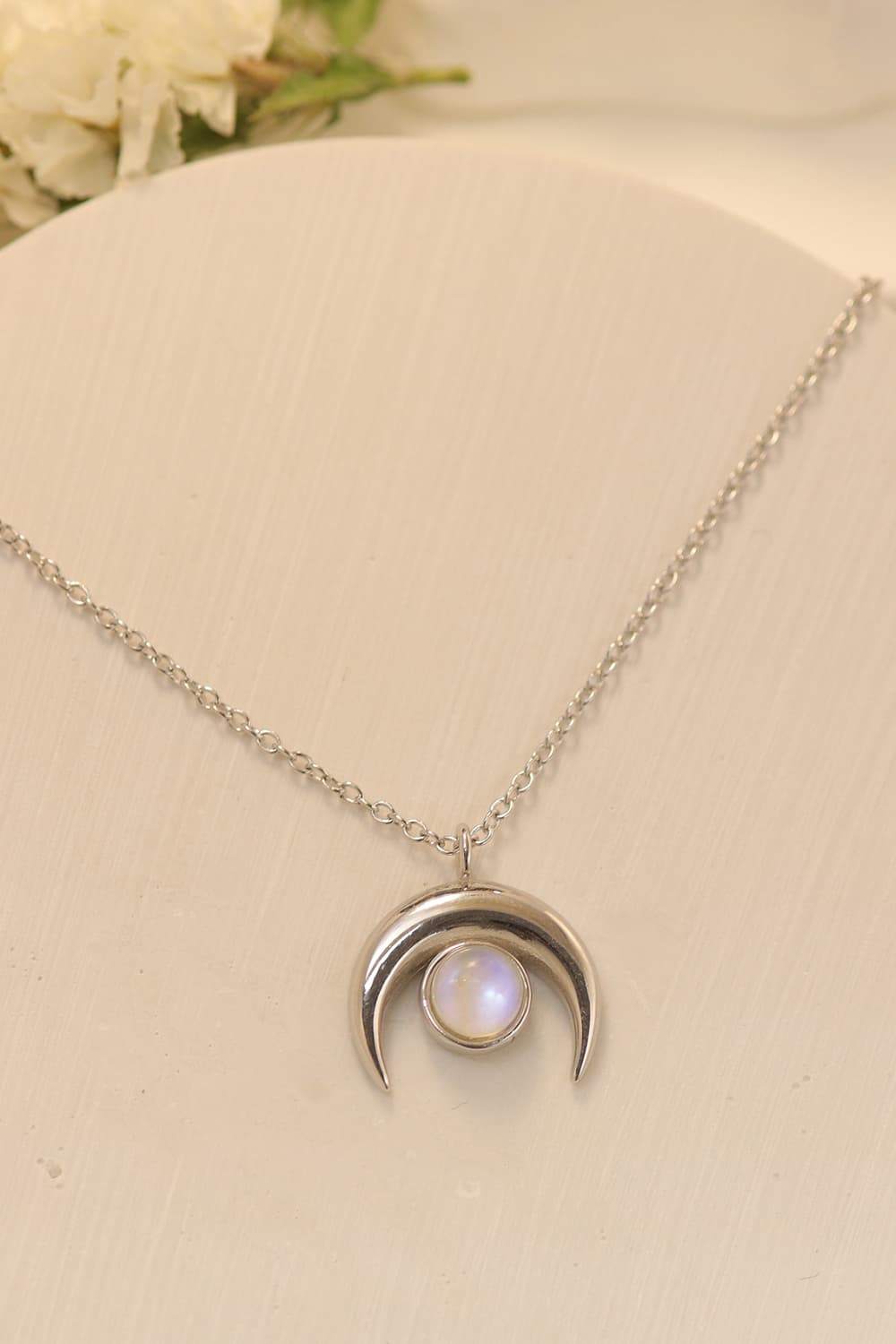 Natural Moonstone Moon Pendant 925 Sterling Silver Necklace