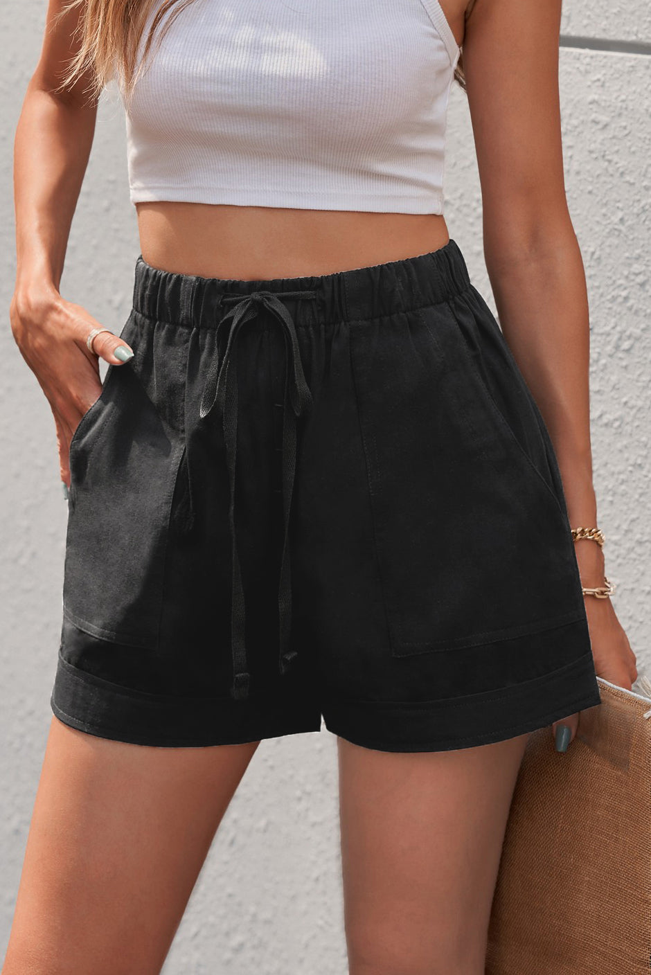 Elastic Waist Pocket Shorts