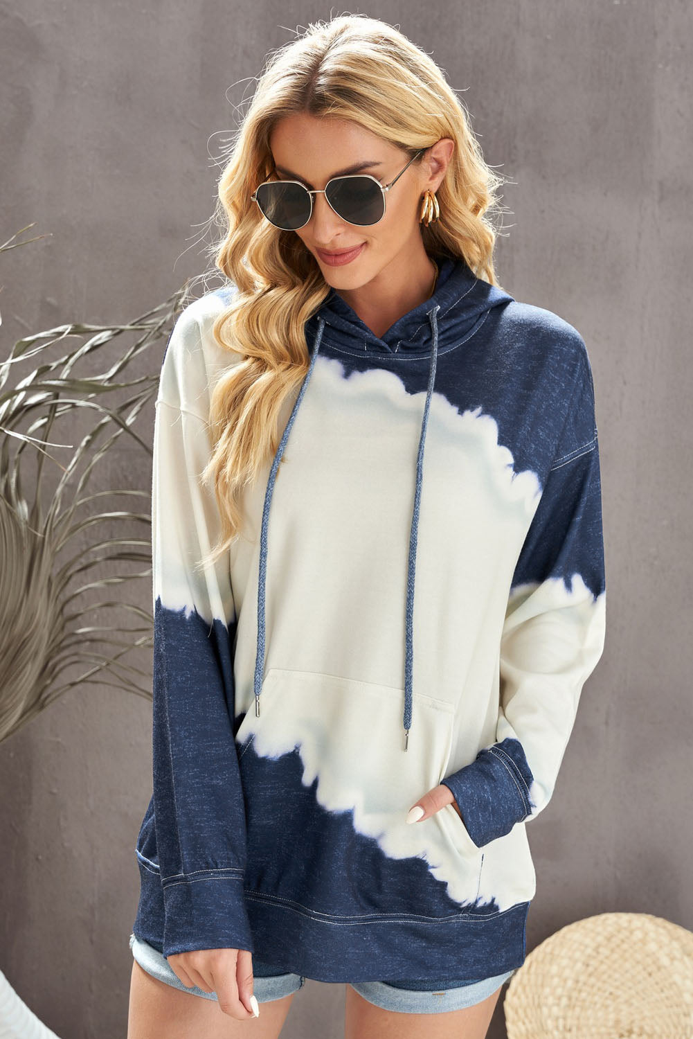 Tie-Dye Color Block Hoodie