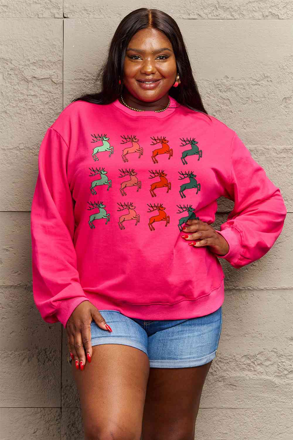 Graphic Long Sleeve Reindeer Sweatshirt