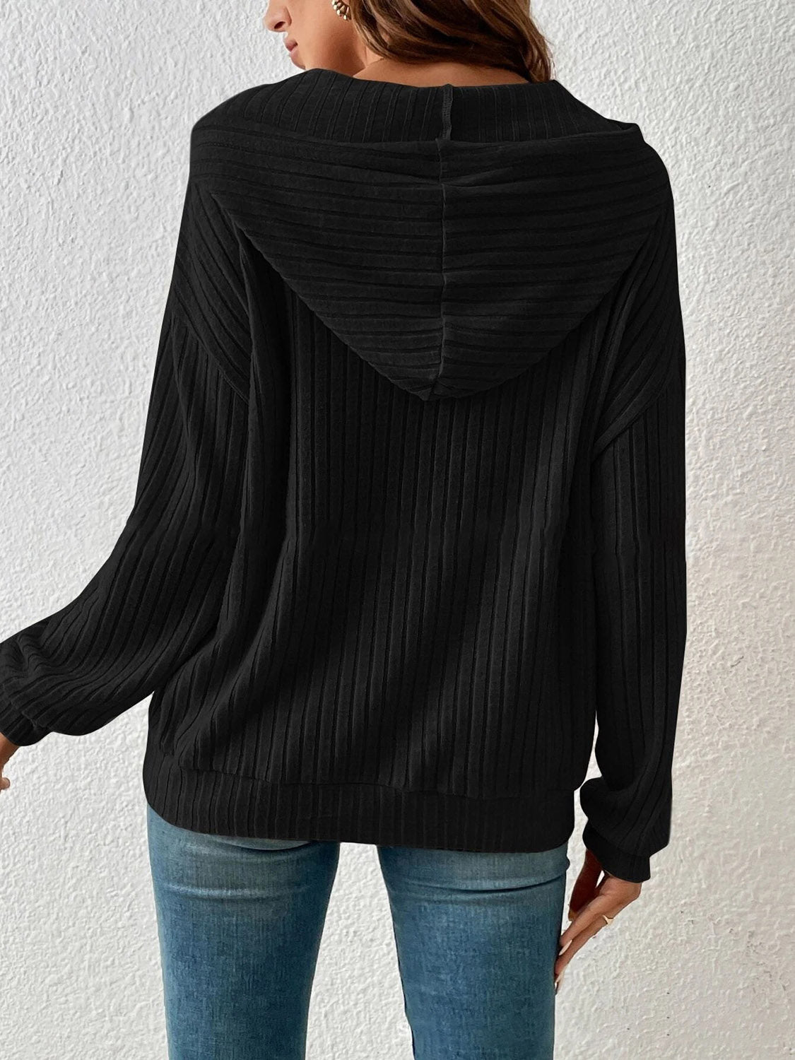 Ribbed Dropped Shoulder Hoodie