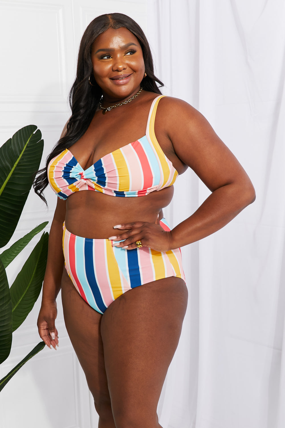 Take A Dip Twist High-Rise Swimsuit Bikini in Stripe