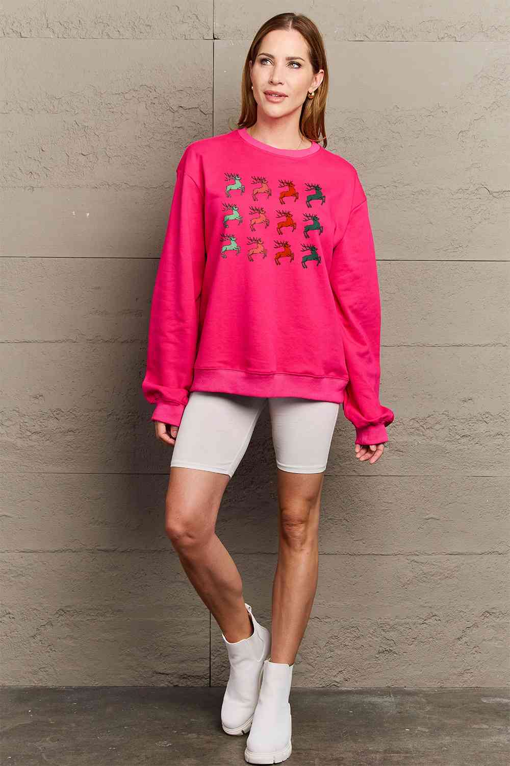 Graphic Long Sleeve Reindeer Sweatshirt