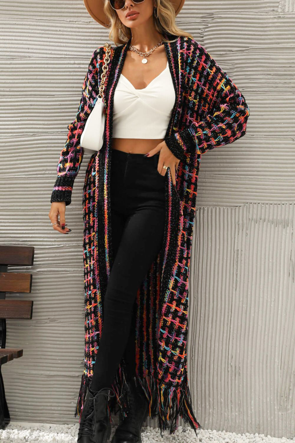 Multicolored Open Front Hem Cardigan