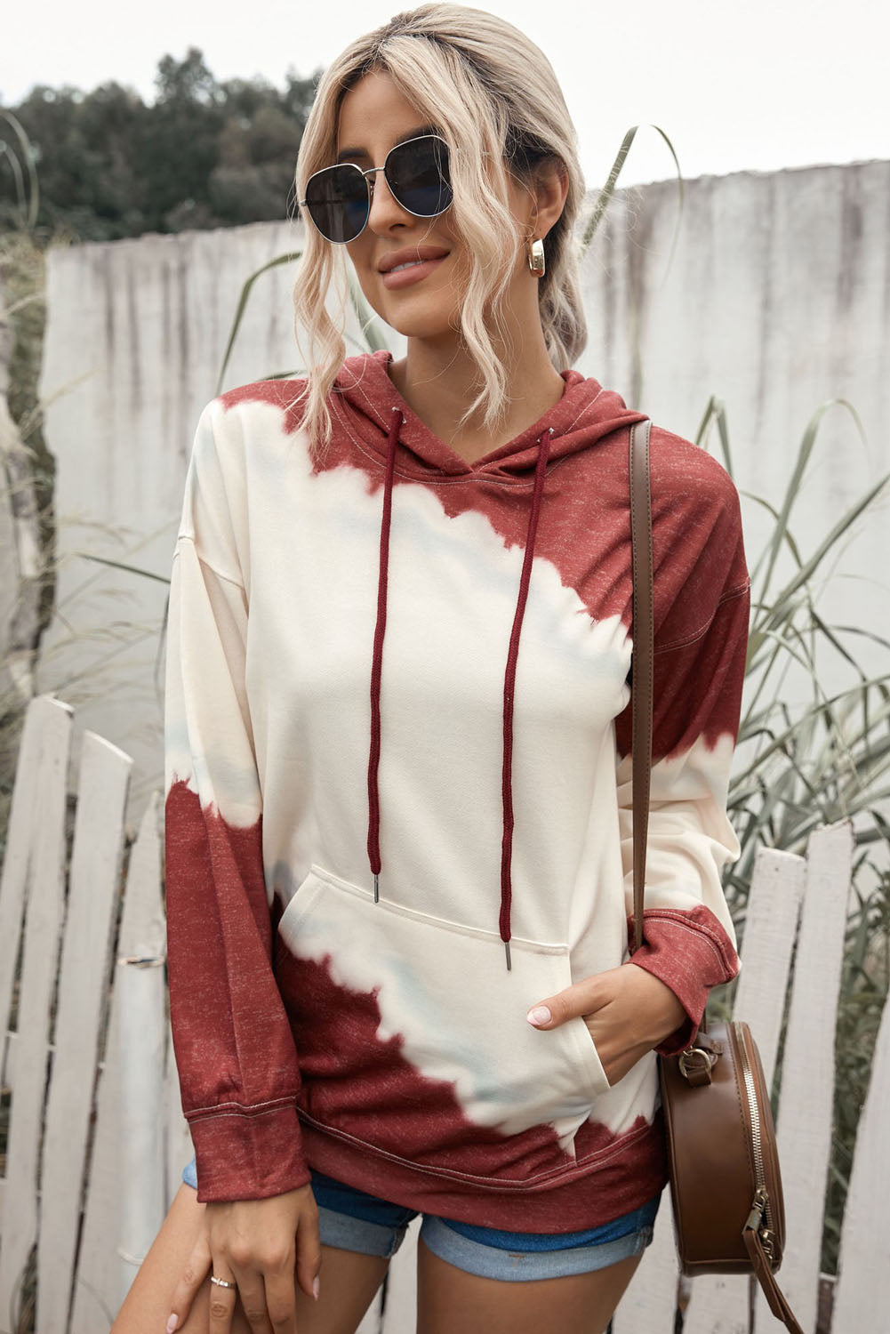 Tie-Dye Color Block Hoodie