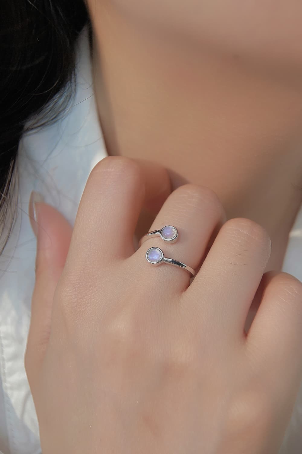 Natural Moonstone 925 Sterling Silver Toi Et Moi Ring