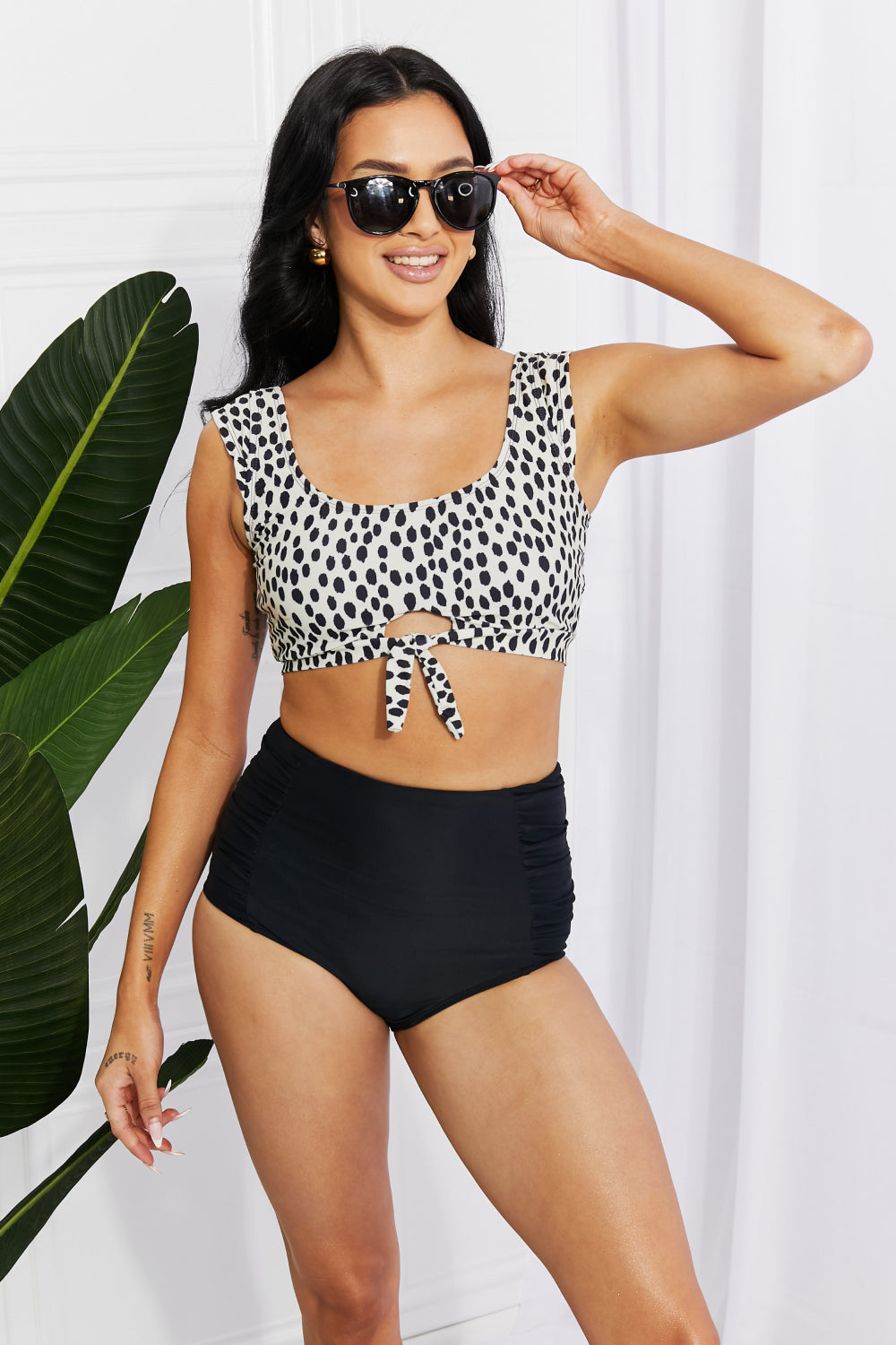 Sanibel Crop Swim Top and Ruched Bottoms Swimsuit in Black