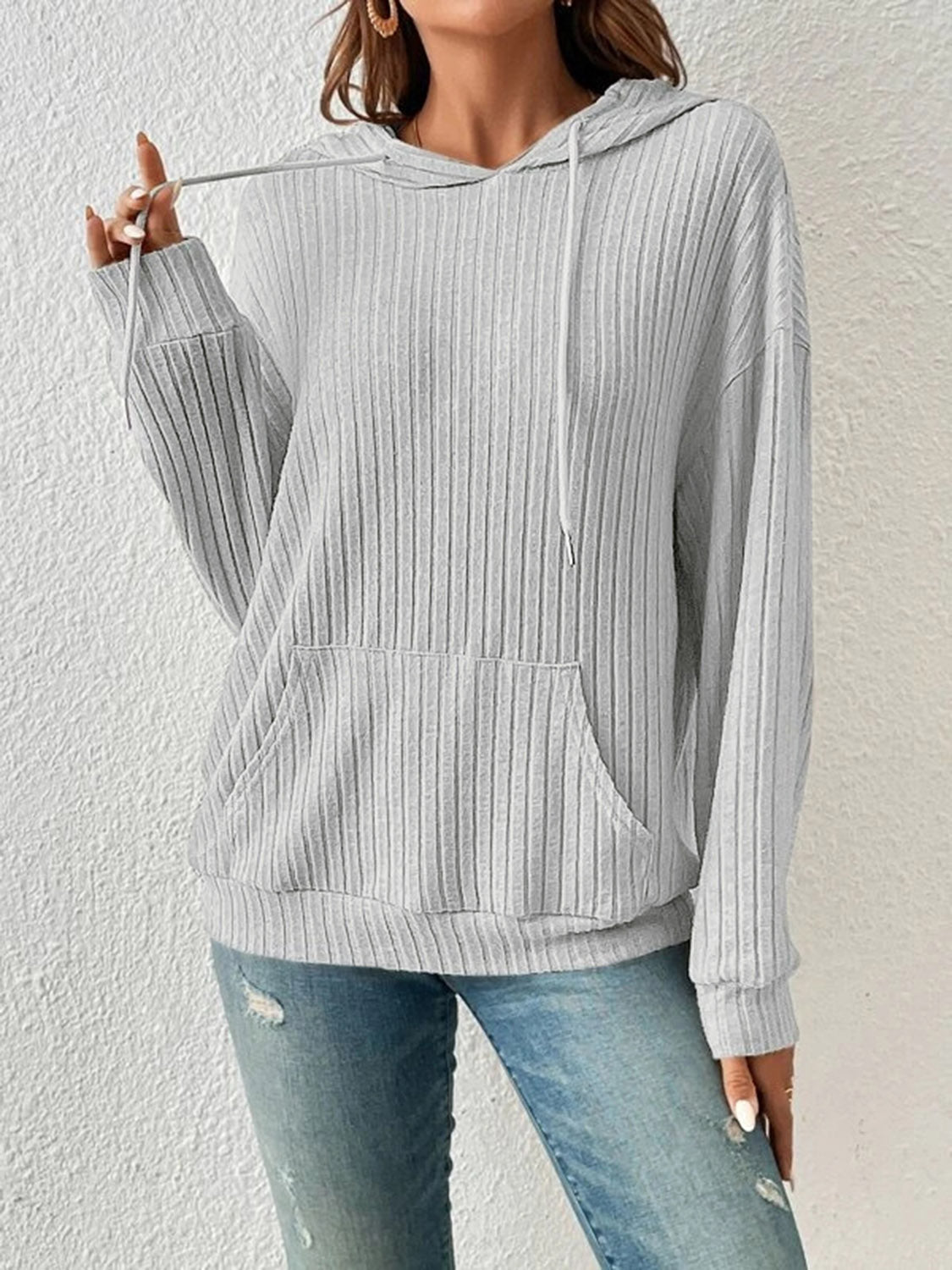 Ribbed Dropped Shoulder Hoodie