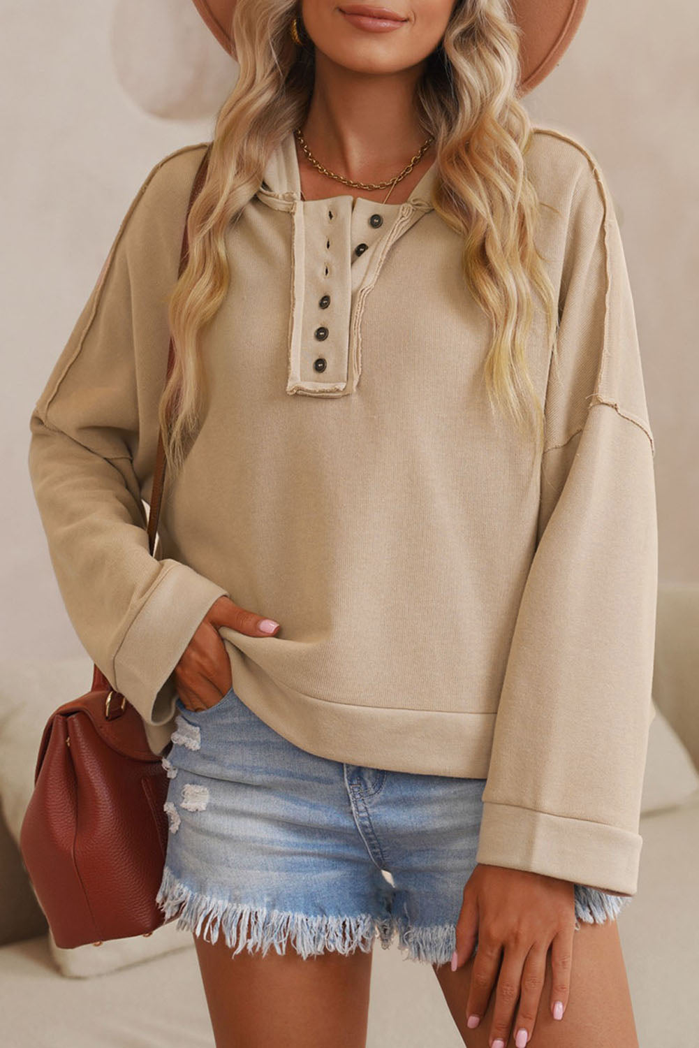 AE Cropped Henley Sweater