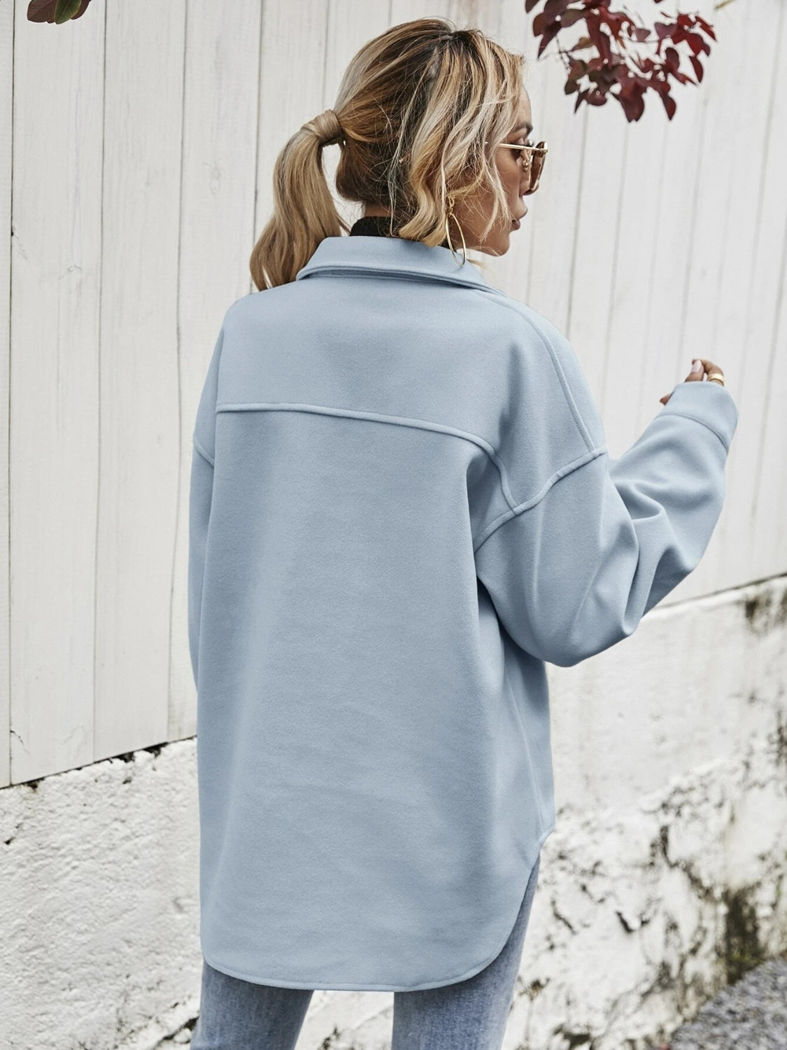 Dropped Shoulder Shacket with Pockets