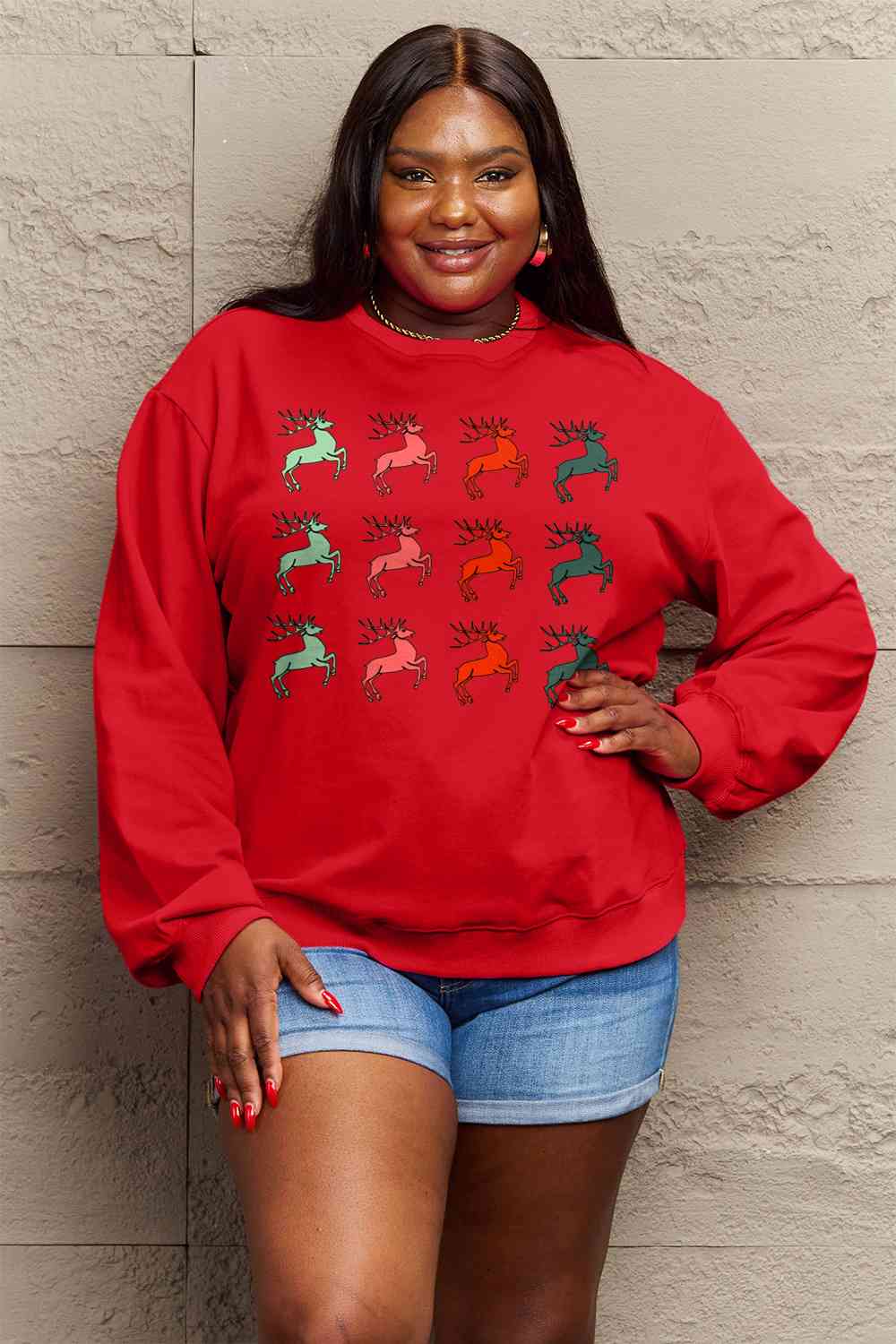 Graphic Long Sleeve Reindeer Sweatshirt