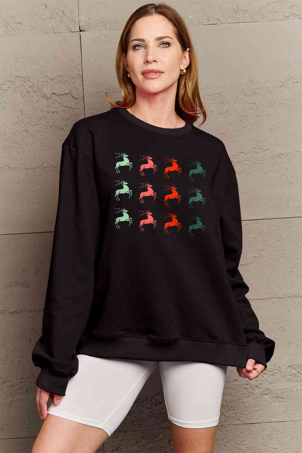 Graphic Long Sleeve Reindeer Sweatshirt