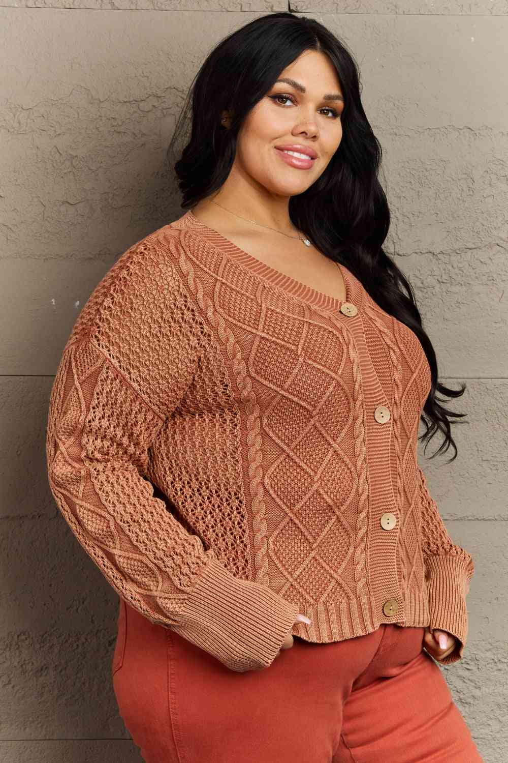 Soft Focus Full Size Wash Cable Knit Cardigan