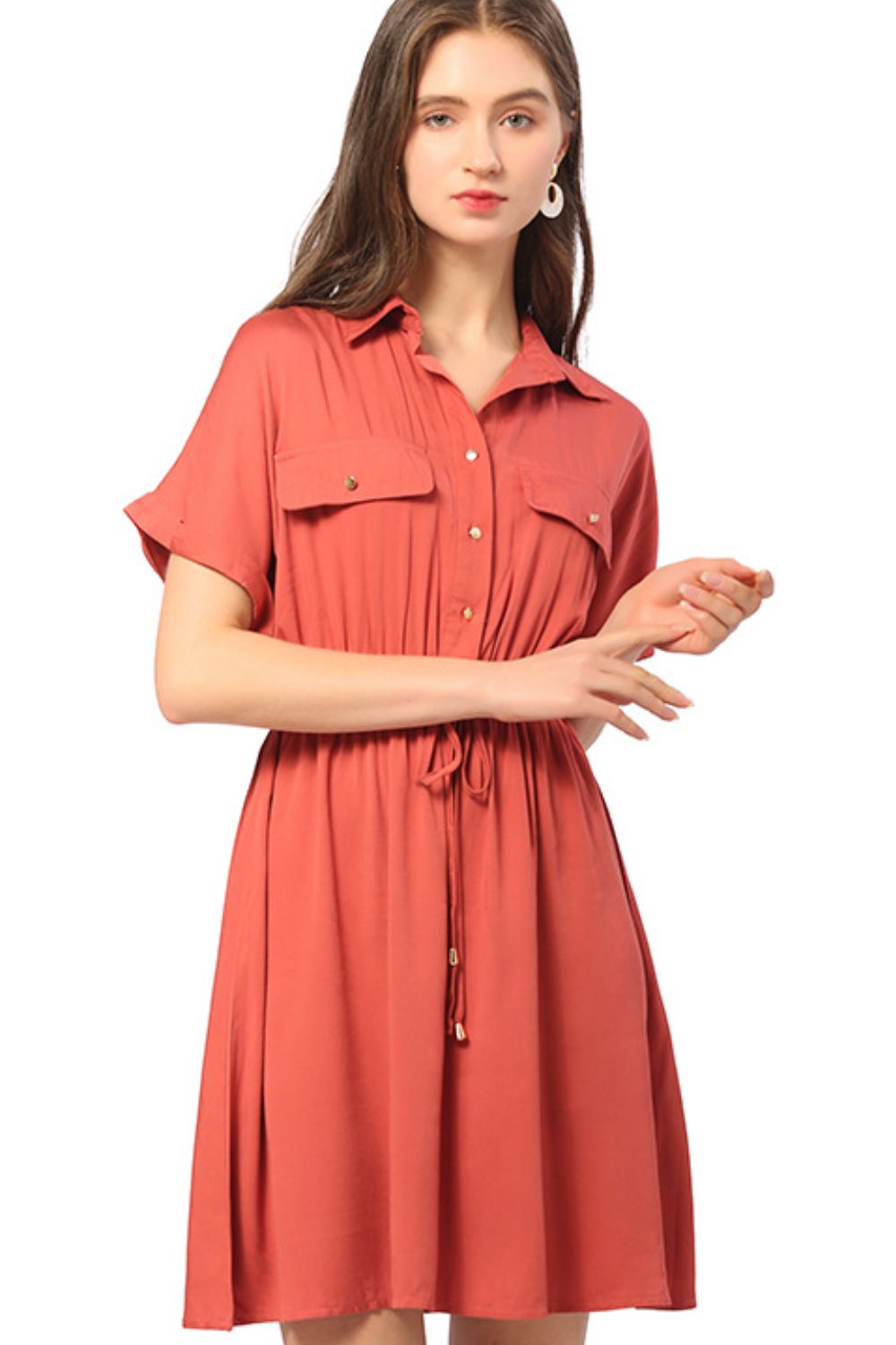 Half Button Short Sleeve Shirt Dress