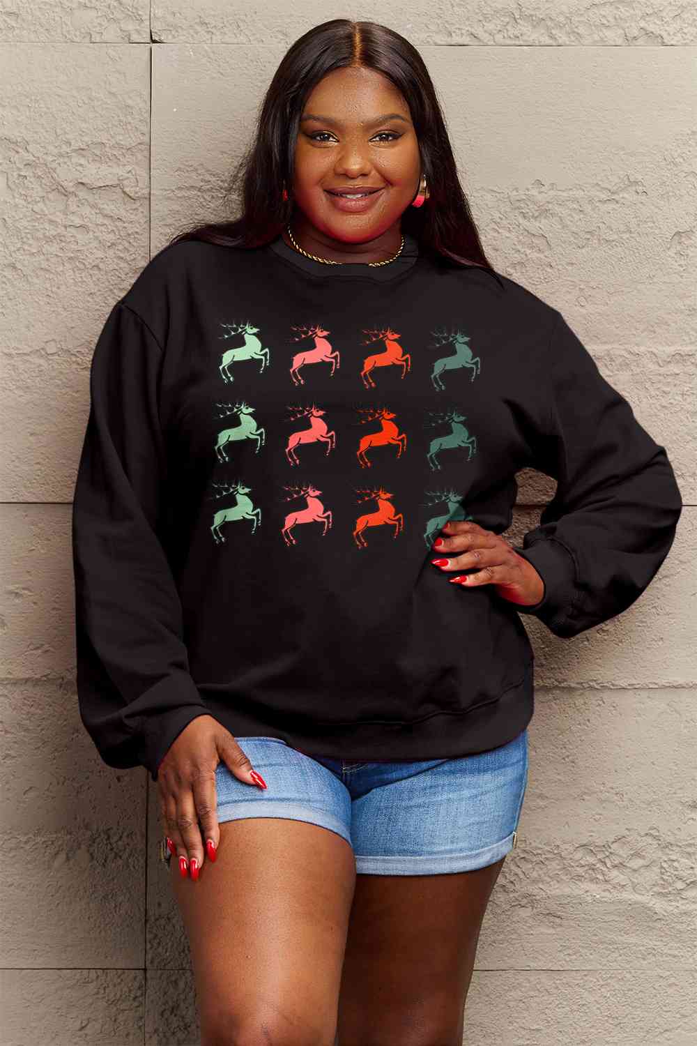 Graphic Long Sleeve Reindeer Sweatshirt