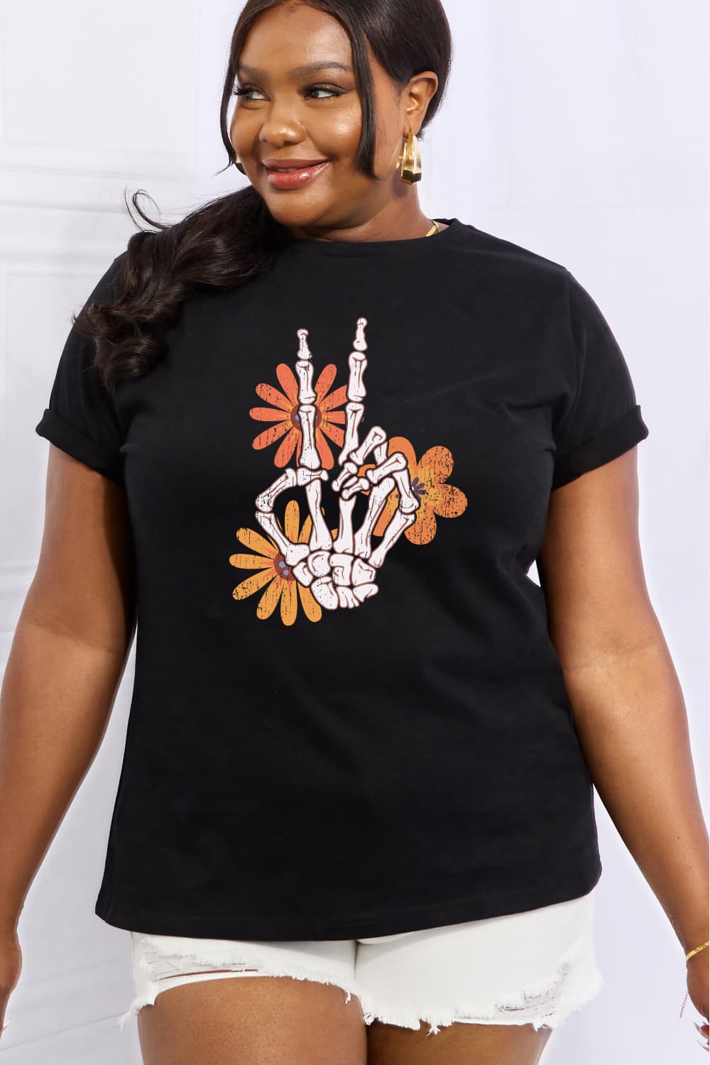 Simply Love Skeleton Hand Graphic Cotton Tee