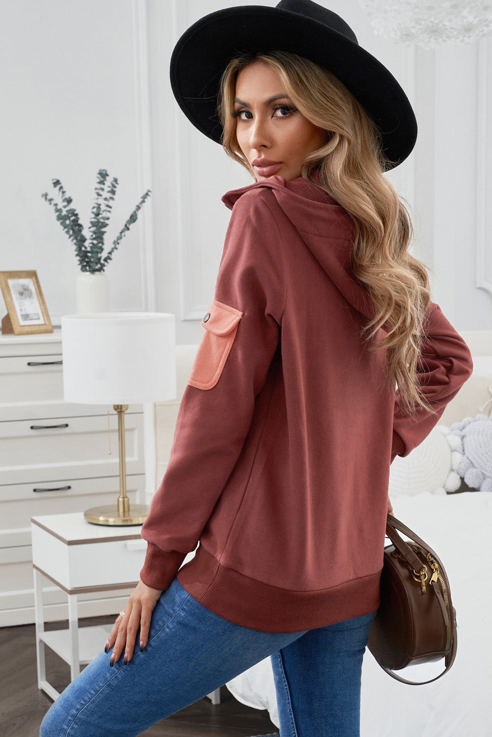 Half Zip Patch Pocket Hoodie