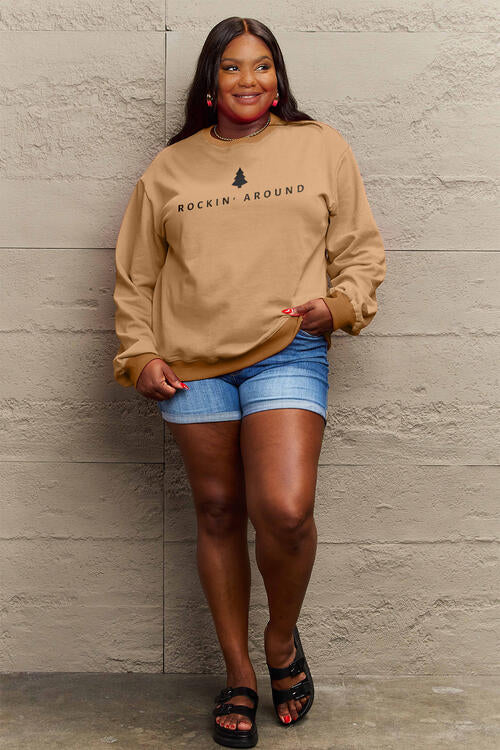 Simply Love Full Size ROCKIN AROUND Long Sleeve Sweatshirt