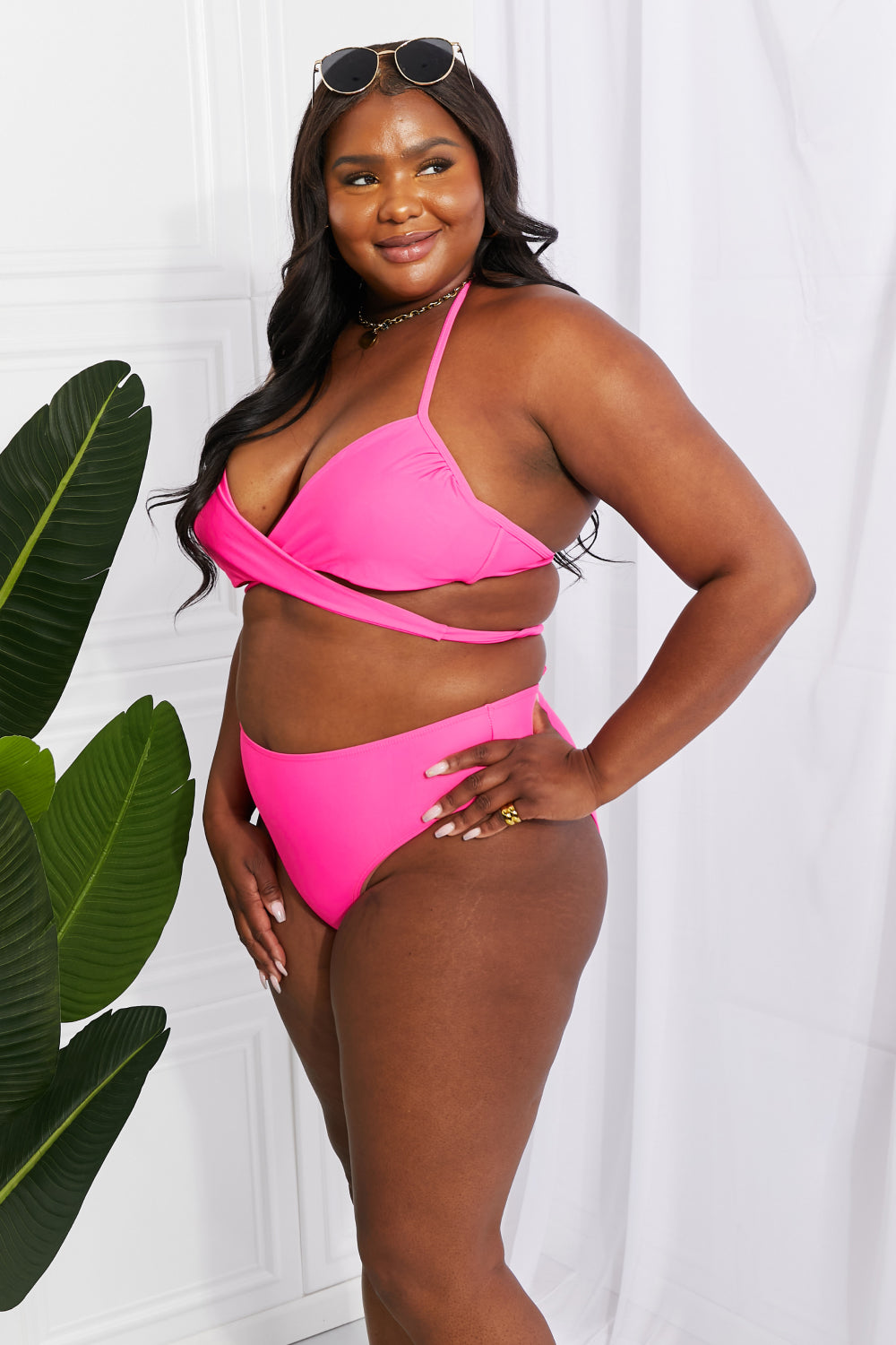 Summer Splash Halter Swimsuit Bikini Set in Pink