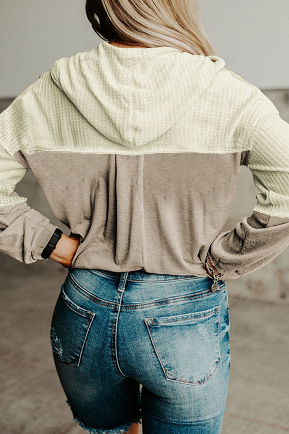 Two-Tone Waffle-Knit Hoodie