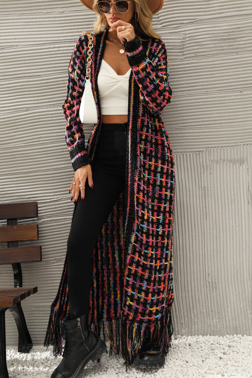Multicolored Open Front Hem Cardigan