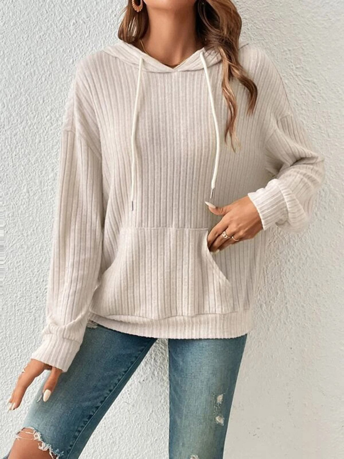 Ribbed Dropped Shoulder Hoodie