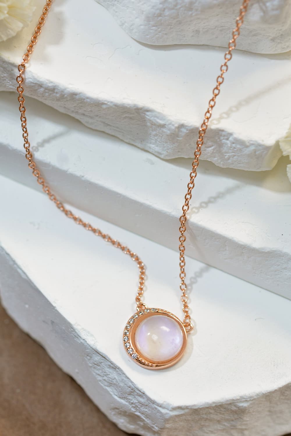 Natural Moonstone 18K Rose Gold-Plated 925 Sterling Silver Necklace