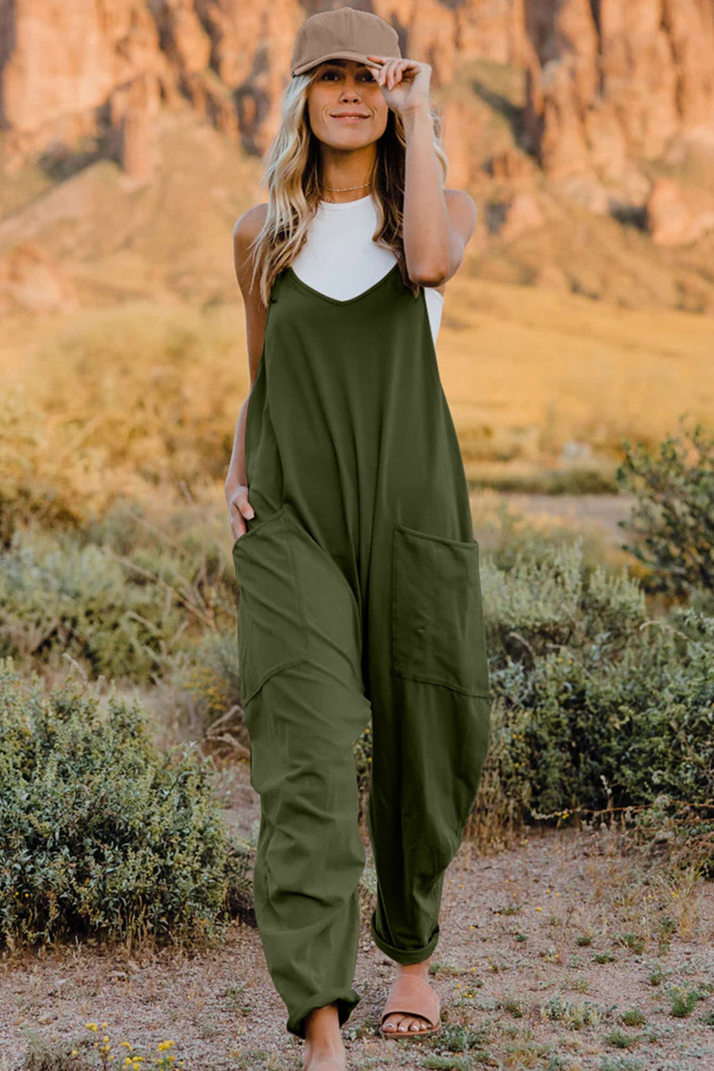 Double Take V-Neck Sleeveless Jumpsuit with Pocket