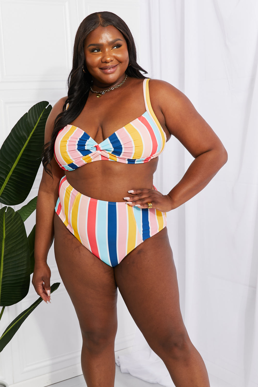 Take A Dip Twist High-Rise Swimsuit Bikini in Stripe