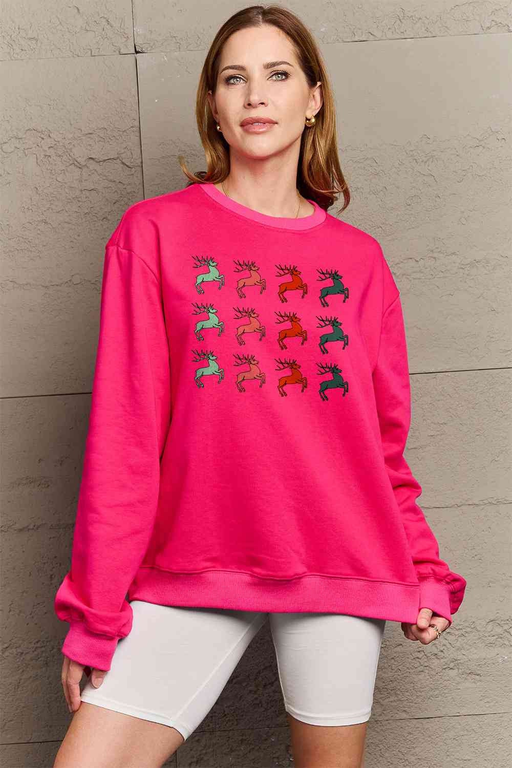 Graphic Long Sleeve Reindeer Sweatshirt