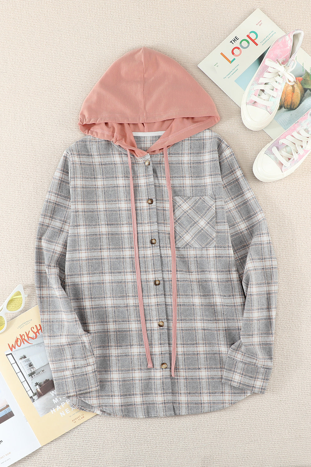 Plaid Hooded Shirt Jacket