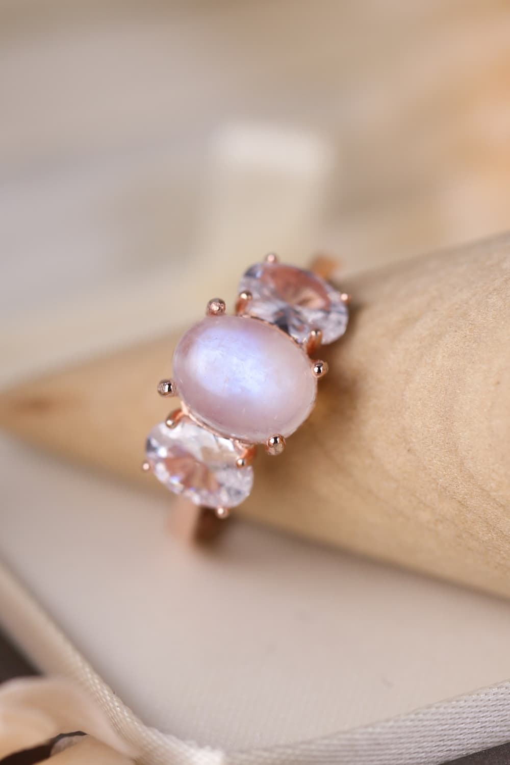 Natural Moonstone 925 Sterling Silver Three Stone Ring