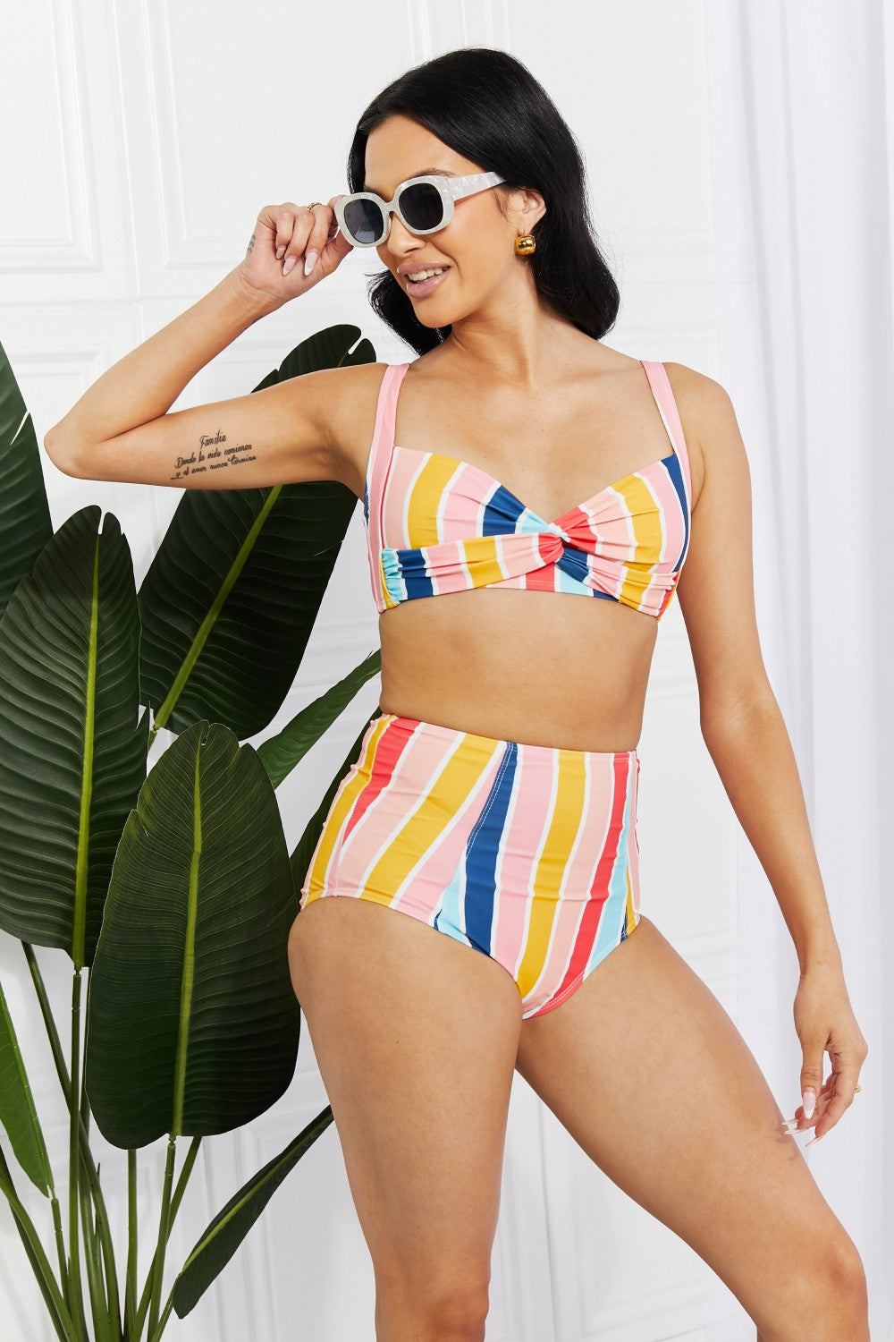 Take A Dip Twist High-Rise Swimsuit Bikini in Stripe