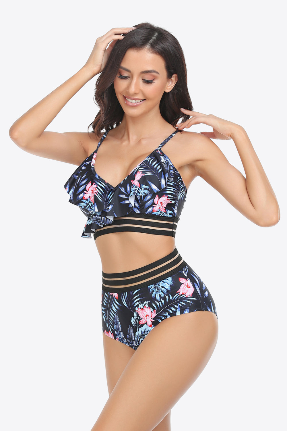 Ruffled Plunge Bikini Swimsuit Set