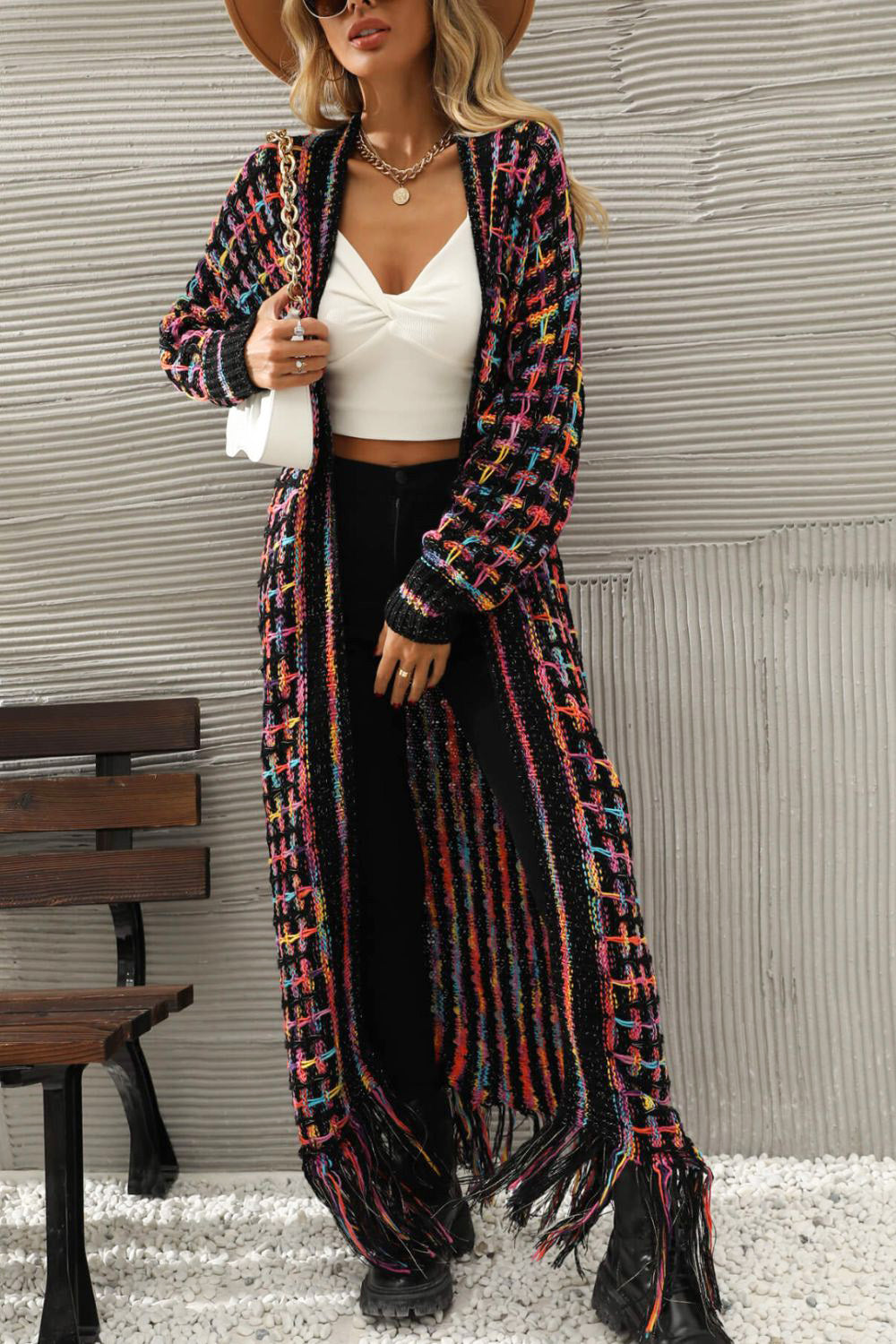 Multicolored Open Front Hem Cardigan