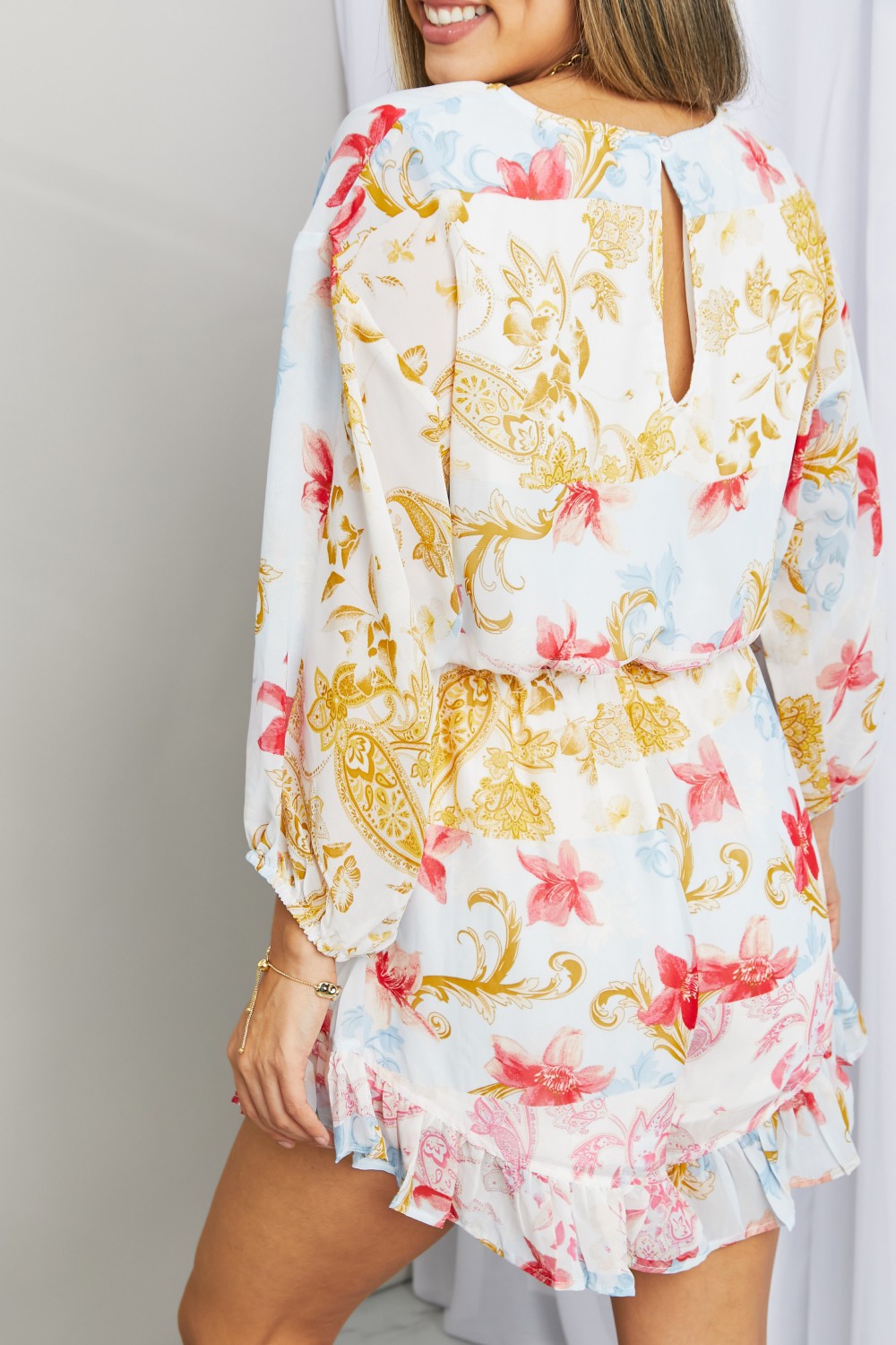 Floral Ruffled V-Neck Romper