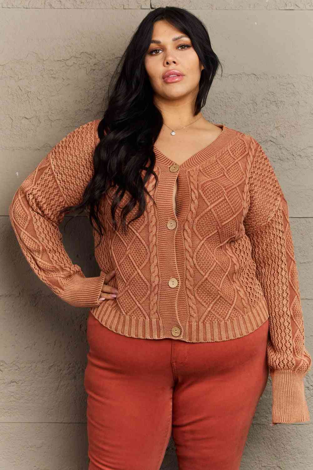 Soft Focus Full Size Wash Cable Knit Cardigan