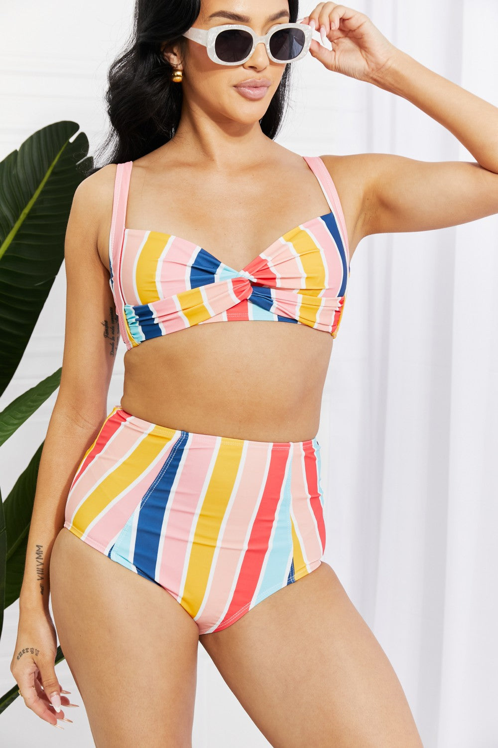 Take A Dip Twist High-Rise Swimsuit Bikini in Stripe