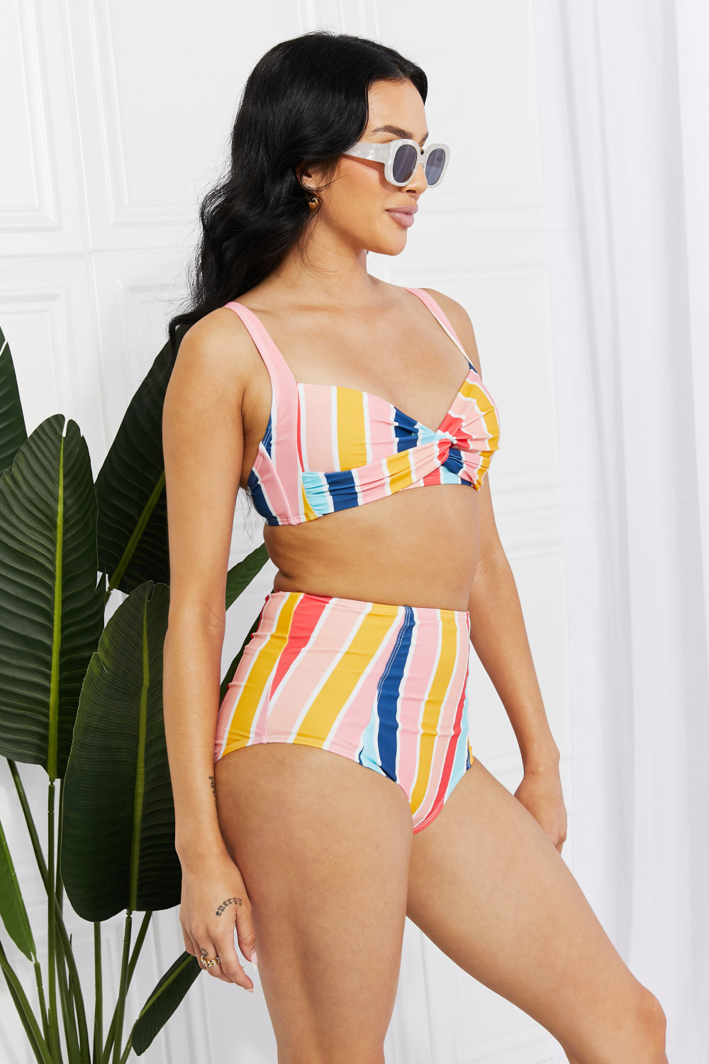 Take A Dip Twist High-Rise Swimsuit Bikini in Stripe