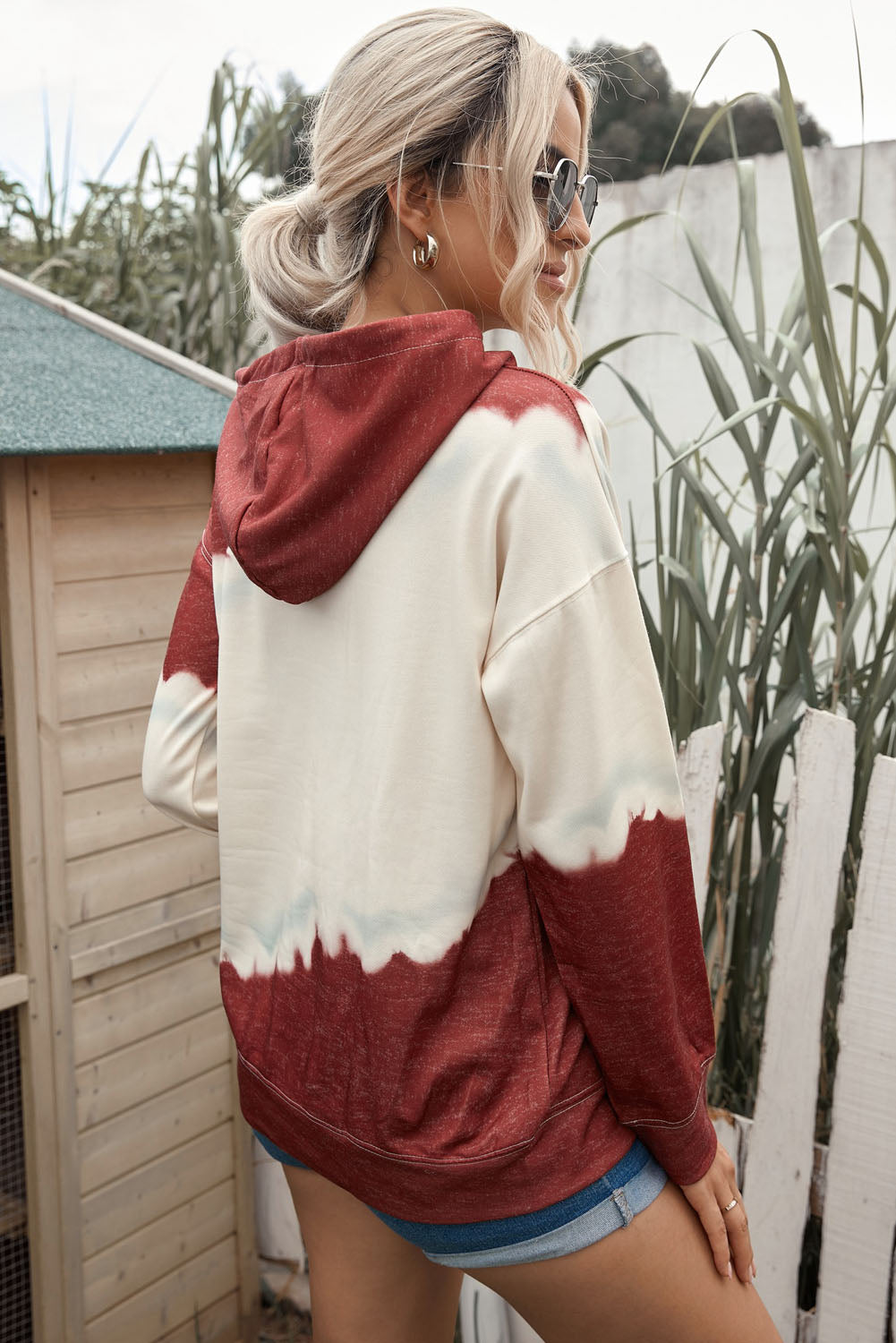 Tie-Dye Color Block Hoodie