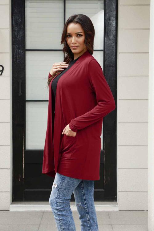 Open Front Long Sleeve Cardigan with Pockets