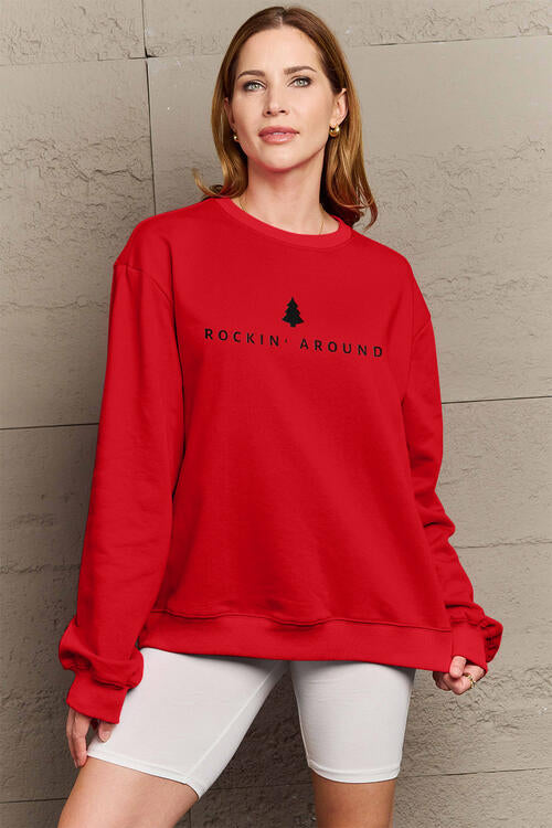 Simply Love Full Size ROCKIN AROUND Long Sleeve Sweatshirt