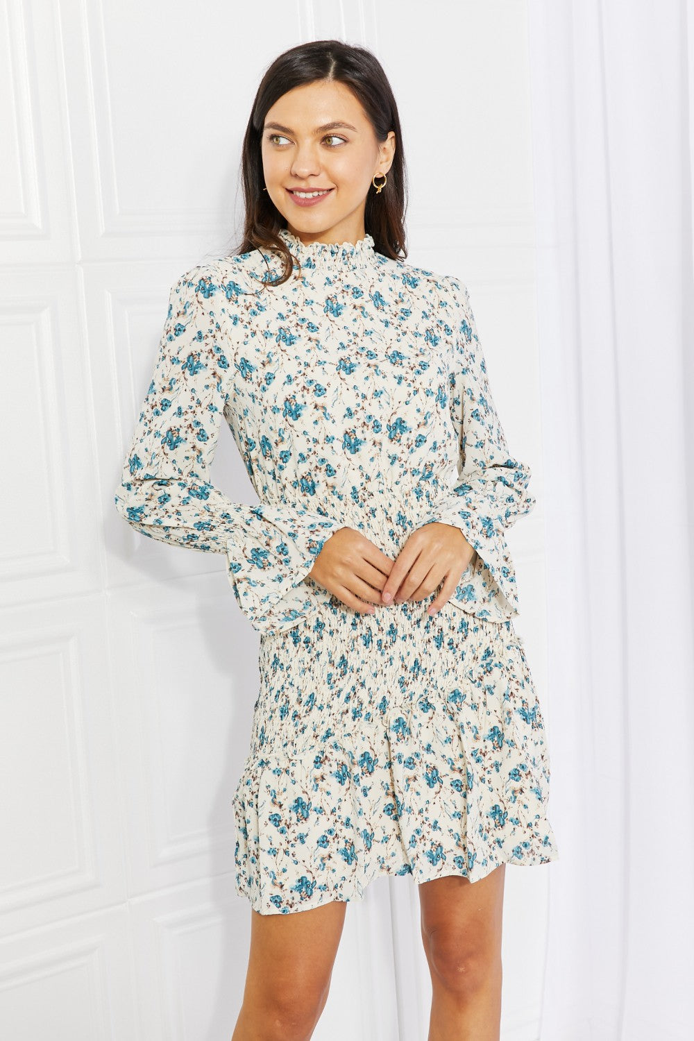Floral Smocked Mock Neck Mini Dress