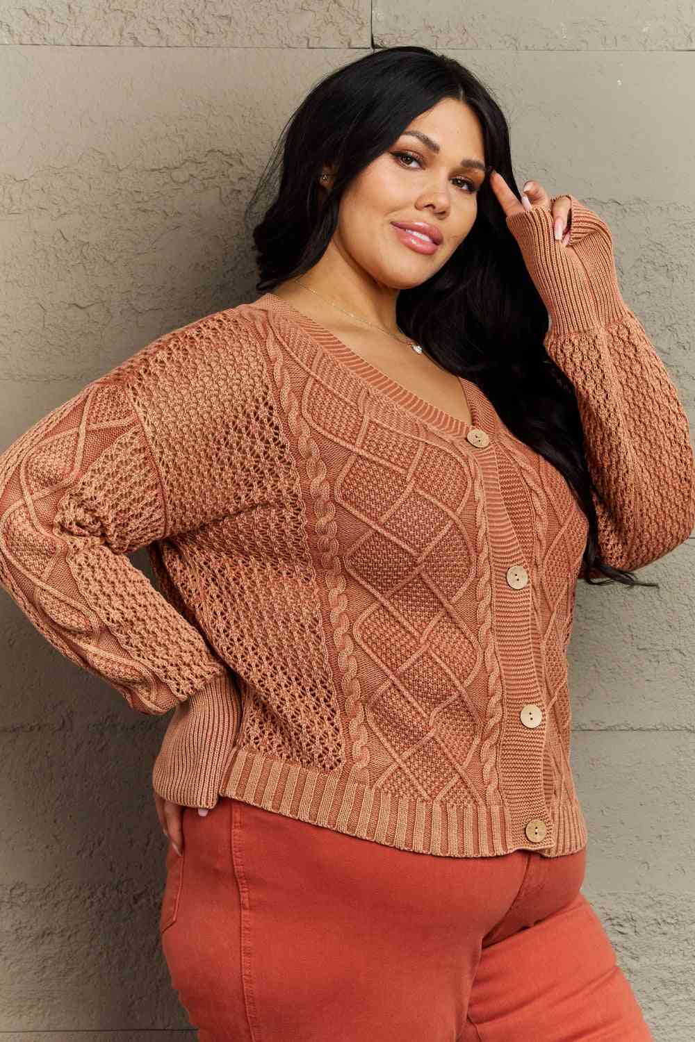 Soft Focus Full Size Wash Cable Knit Cardigan