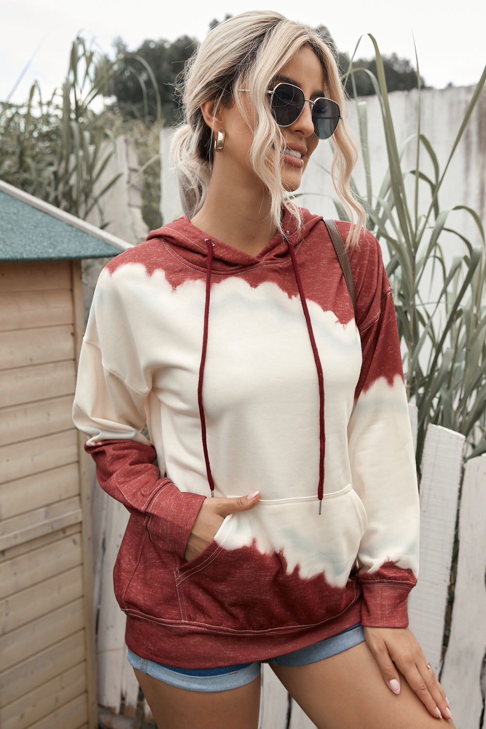 Tie-Dye Color Block Hoodie