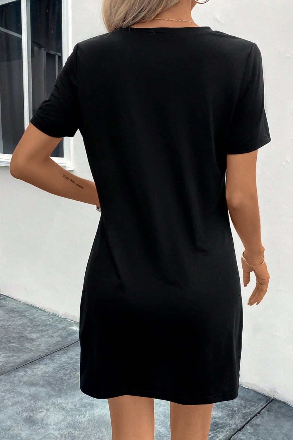 Color Block Round Neck Short Sleeve Dress