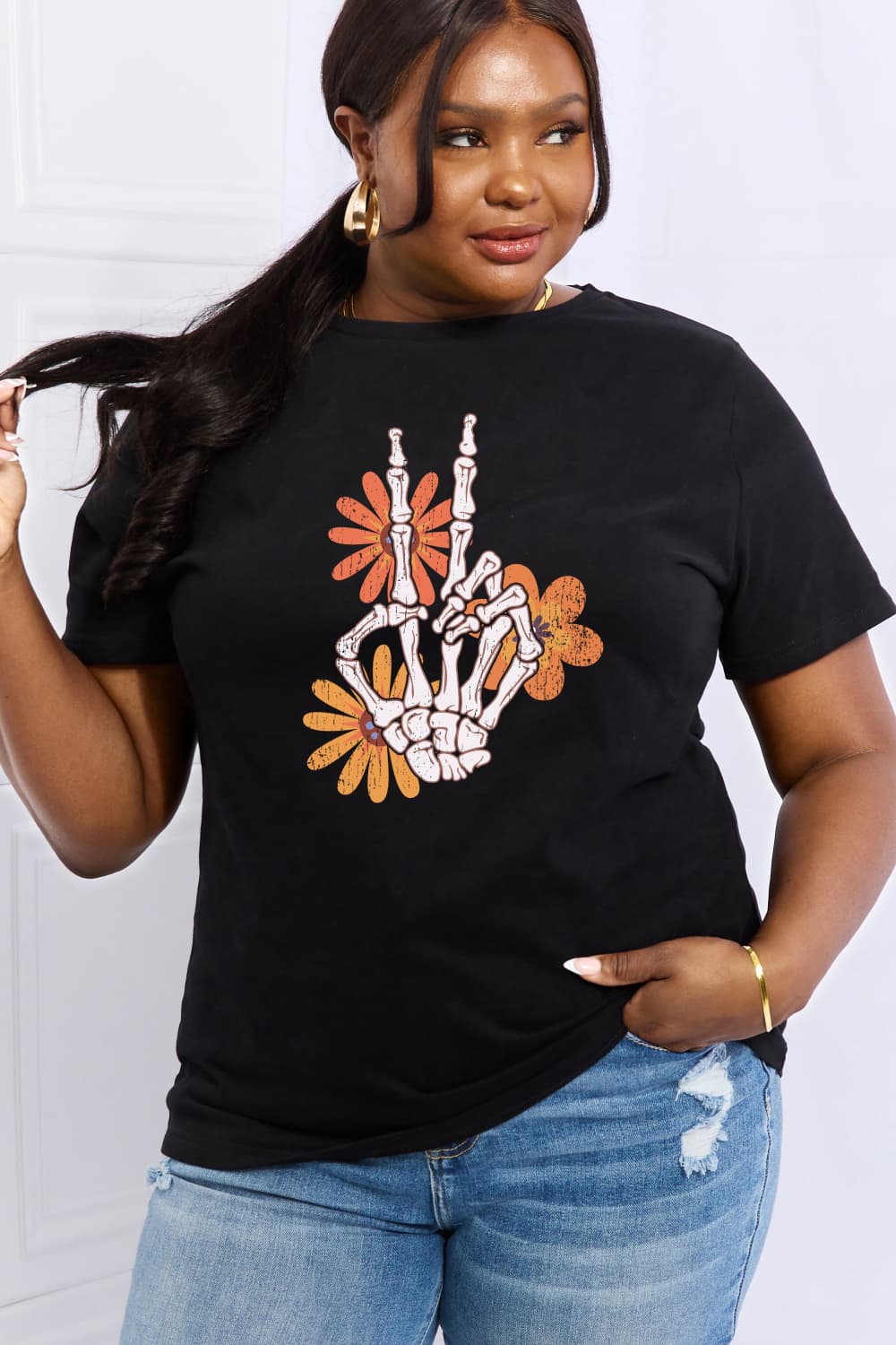 Simply Love Skeleton Hand Graphic Cotton Tee
