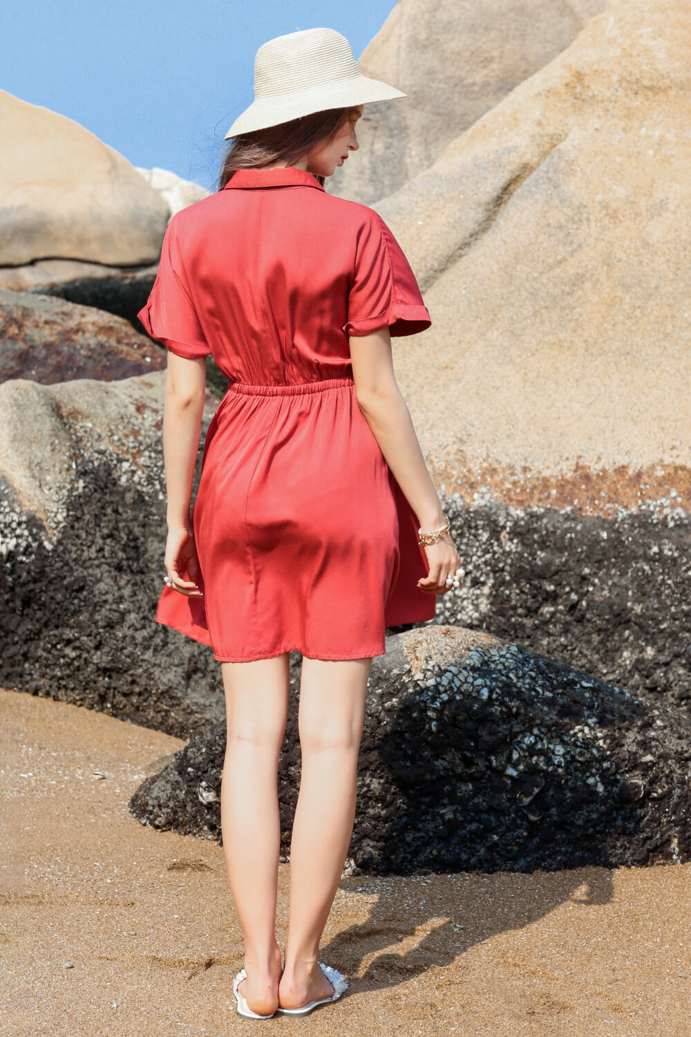 Half Button Short Sleeve Shirt Dress